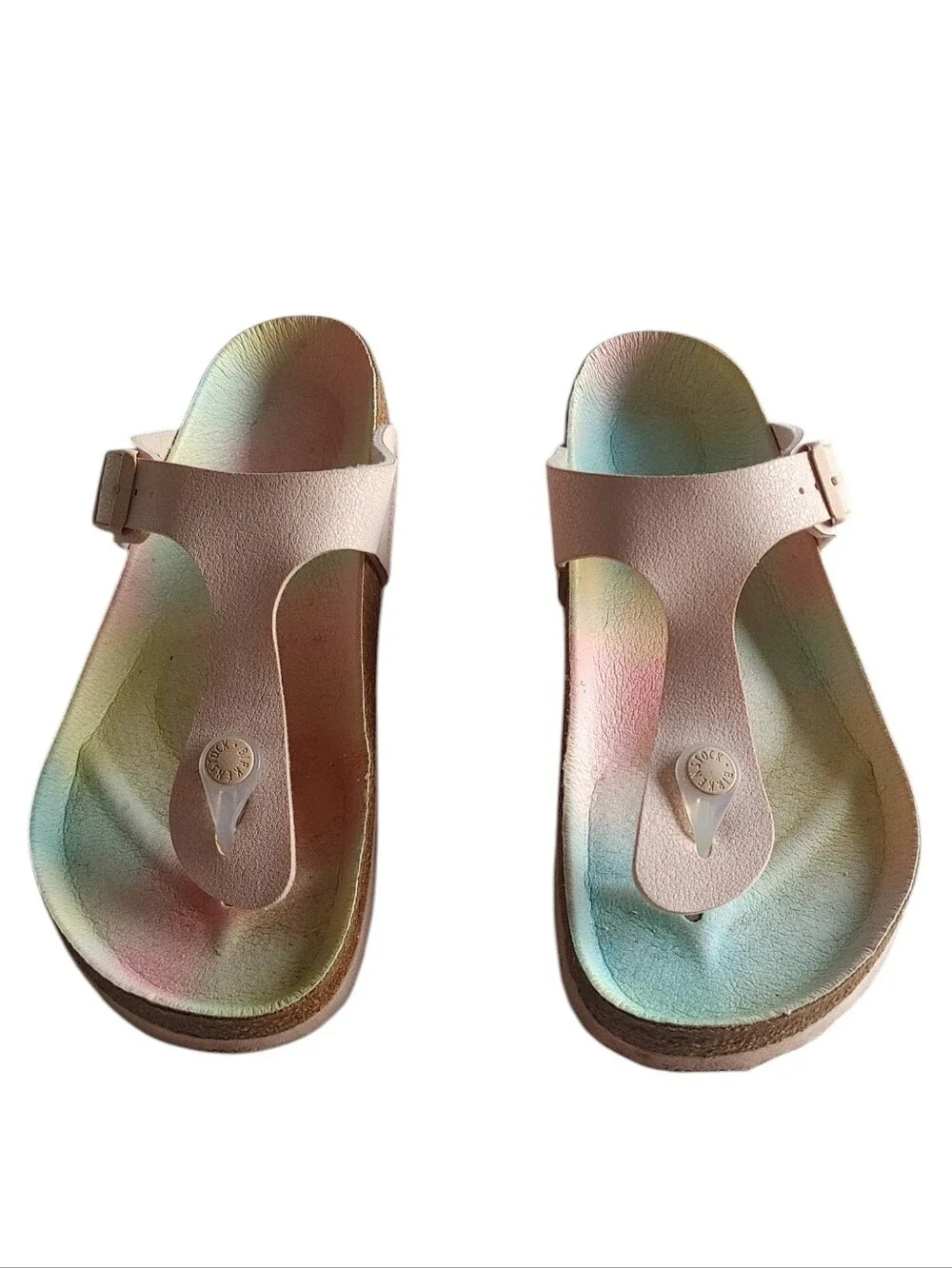 Girls BIRKENSTOCK Rose Rainbow Cotton Candy Gizeh Vegan Nubuck Sandals